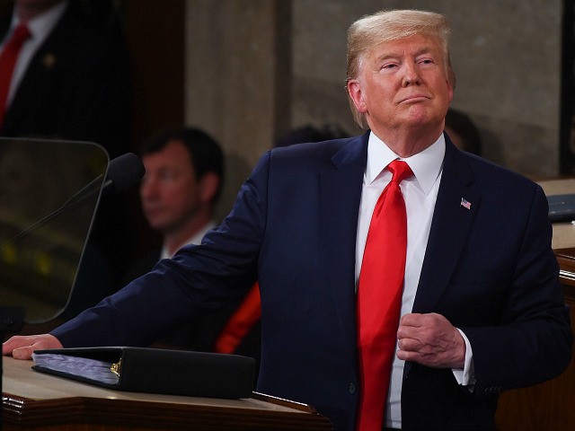 US President Donald Trump delivers the State of the Union address at the US Capitol in Was