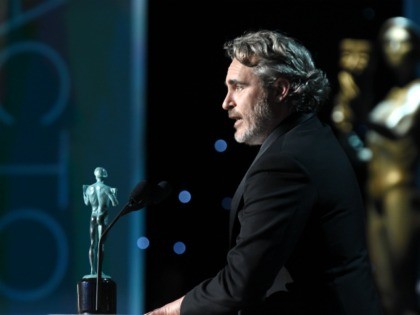 LOS ANGELES, CALIFORNIA - JANUARY 19: Joaquin Phoenix accepts the Outstanding Performance by a Male Actor in a Leading Role award for 'Joker' onstage during the 26th Annual Screen Actors Guild Awards at The Shrine Auditorium on January 19, 2020 in Los Angeles, California. 721407 (Photo by Dimitrios Kambouris/Getty Images for …