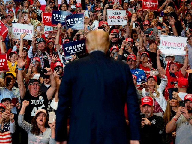 Supporters cheer as US President Donald Trump arrives to deliver remarks at a Keep America Great rally in Las Vegas, Nevada, on February 21, 2020. (Photo by JIM WATSON / AFP) (Photo by JIM WATSON/AFP via Getty Images)