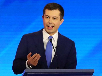 MANCHESTER, NEW HAMPSHIRE - FEBRUARY 07: Democratic presidential candidate former South Bend, Indiana Mayor Pete Buttigieg participates in the Democratic presidential primary debate in the Sullivan Arena at St. Anselm College on February 07, 2020 in Manchester, New Hampshire. Seven candidates qualified for the second Democratic presidential primary debate of …