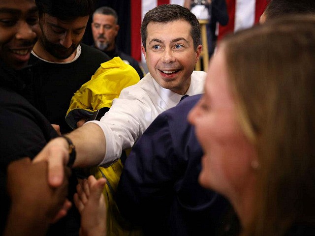SALEM, NEW HAMPSHIRE - FEBRUARY 09: Democratic presidential candidate, former South Bend, Indiana Mayor Pete Buttigieg greets members of the audience after speaking at a town hall campaign event at Salem High School February 09, 2020 in Salem, New Hampshire. New Hampshire holds its first-in-the-nation primary in two days. (Photo …
