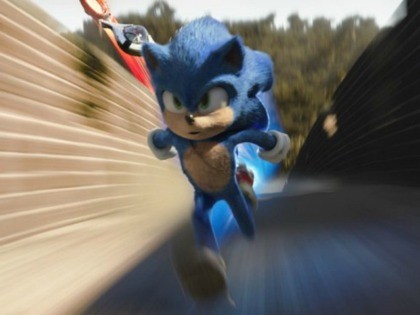 This image released by Paramount Pictures shows Sonic, voiced by Ben Schwartz, in a scene