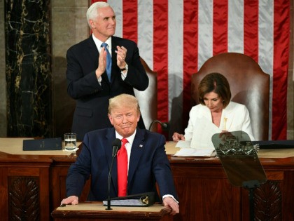 US Vice President Mike Pence and Speaker of the House Nancy Pelosi welcome US President Do