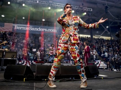 Julian Casablancas, lead singer of The Strokes, performs after Democratic presidential can