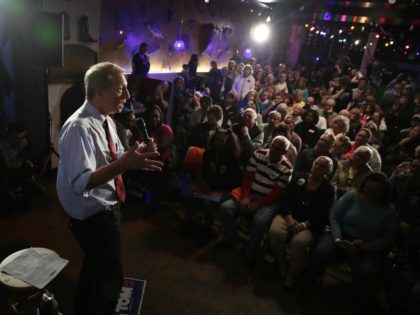 MYRTLE BEACH, SOUTH CAROLINA - FEBRUARY 26: Democratic presidential candidate Tom Steyer speaks to guests during a campaign stop at Nacho Hippo on February 26, 2020 in Myrtle Beach, South Carolina. Voters in South Carolina will cast ballots to make their selection for the Democratic nominee for president on February …