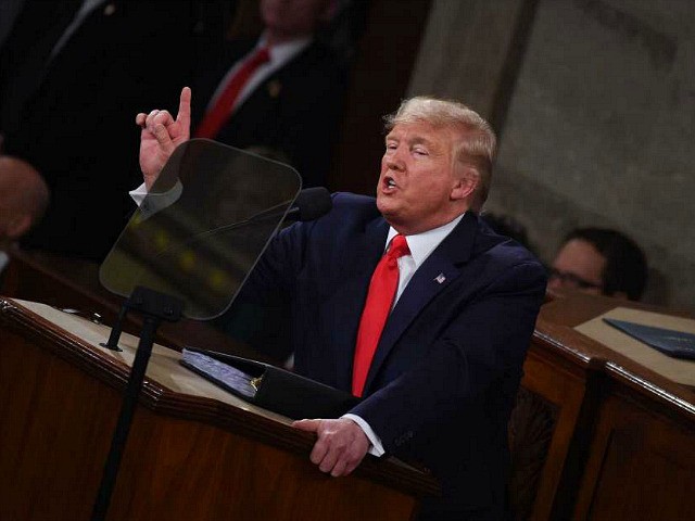 US President Donald Trump delivers the State of the Union address at the US Capitol in Washington, DC, on February 4, 2020. (Photo by Olivier DOULIERY / AFP) (Photo by OLIVIER DOULIERY/AFP via Getty Images)