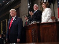 WASHINGTON, DC - FEBRUARY 04: U.S. President Donald Trump arrives as House Speaker Nancy Pelosi and Vice President Mike Pence look on before the State of the Union address in the House chamber on February 4, 2020 in Washington, DC. Trump is delivering his third State of the Union address …