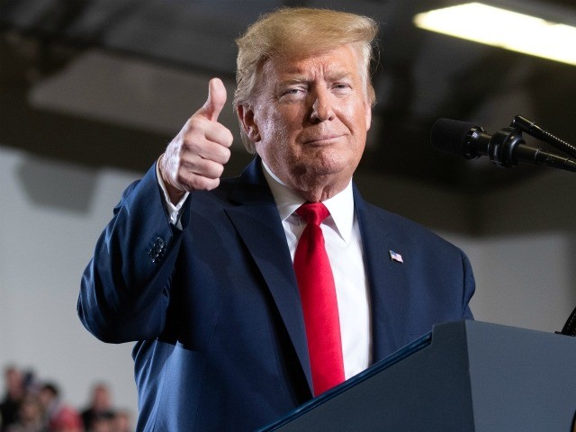 US President Donald Trump gives a thumbs up during a "Keep America Great" campaign rally at Wildwoods Convention Center in Wildwood, New Jersey, January 28, 2020. (Photo by SAUL LOEB / AFP) (Photo by SAUL LOEB/AFP via Getty Images)