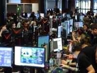 Gamers take part during the "Zevent", the marathon of video games for charity with 54 hours of live gaming with 50 streamers in Montpellier on September 20, 2019. - Headsets harnessed and reserves of energy drinks to last for two days and three nights, 54 French eSport stars have startedthe …