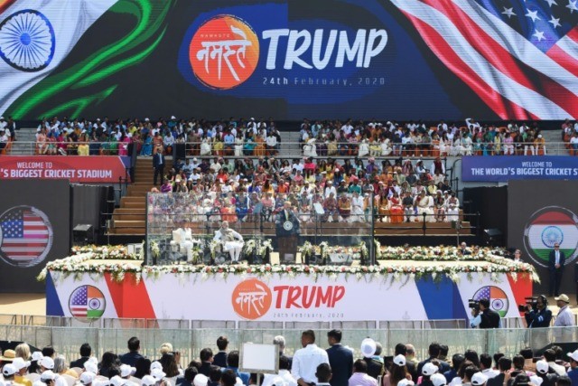 Praise, cheering crowds for Trump in India love fest