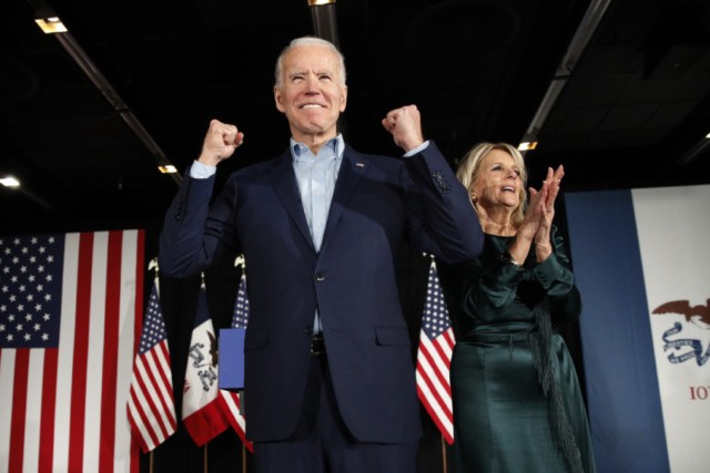 Election 2020 Joe Biden Joe Biden Democratic presidential candidate former Vice President Joe Biden at a caucus night campaign rally on Monday, Feb. 3, 2020, in Des Moines, Iowa with Jill Biden. (AP Photo/John Locher) The Associated Press