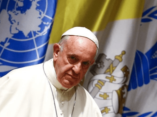 Pope Francis arrives for a visit to the United Nations World Food Program headquarters in Rome, Monday, June 13, 2016. (Credit: Tony Gentile/ Pool Photo vi AP.)