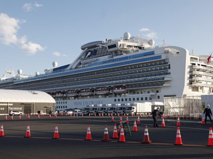 The quarantined cruise ship Diamond Princess is anchored at the Yokohama Port in Yokohama, near Tokyo, Tuesday, Feb. 18, 2020. The cruise ship will begin letting passengers off the boat on Wednesday after it’s been in quarantined for 14 days. (AP Photo/Koji Sasahara)