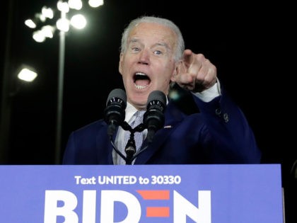 Democratic presidential candidate former Vice President Joe Biden speaks during a primary election night rally Tuesday, March 3, 2020, in Los Angeles. (AP Photo/Marcio Jose Sanchez)