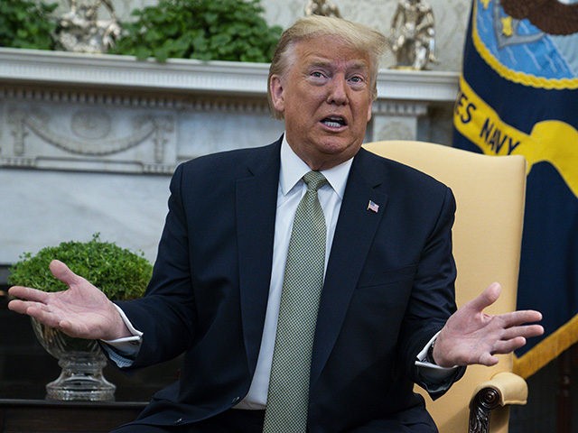 President Donald Trump speaks during a meeting with Irish Prime Minister Leo Varadkar in t