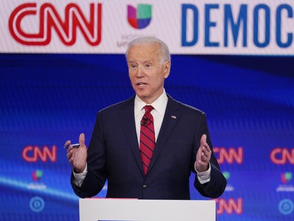 Vice President Joe Biden, participates in a Democratic presidential primary debate with Se