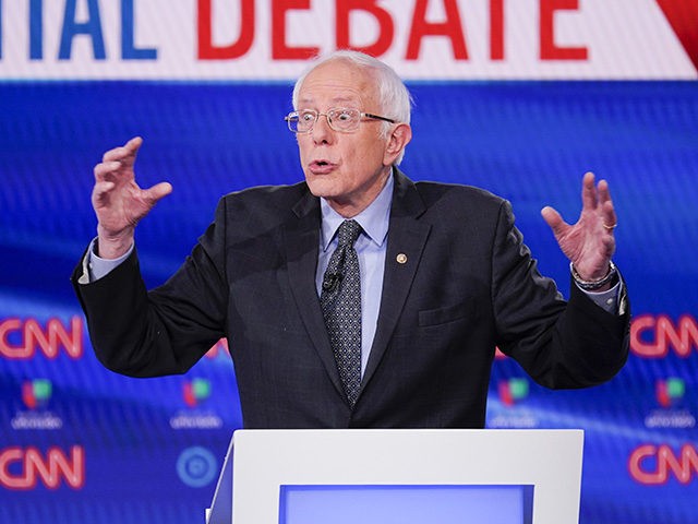 Sen. Bernie Sanders, I-Vt., participates in a Democratic presidential primary debate at CN