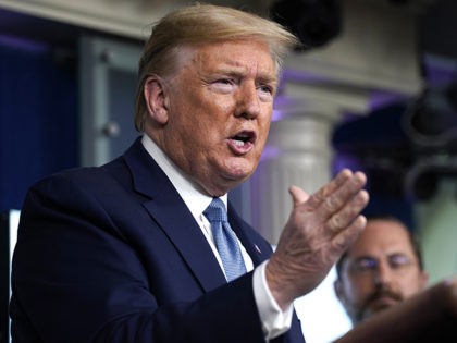President Donald Trump speaks during a press briefing with the coronavirus task force, in the Brady press briefing room at the White House, Monday, March 16, 2020, in Washington. (AP Photo/Evan Vucci)