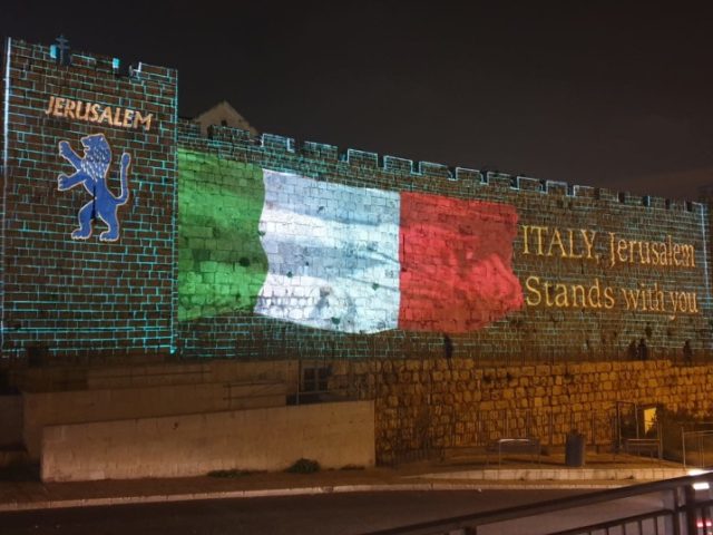 Italian flag Jerusalem wall (Courtesy Arnon Bossani)