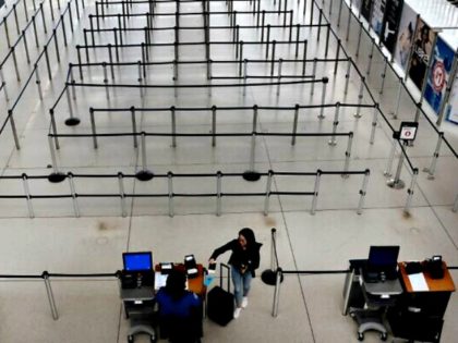 A sparse international departure terminal at John F. Kennedy Airport (JFK) as concern over the coronavirus grows on March 7, 2020 in New York City. (Spencer Platt/Getty Images/AFP)