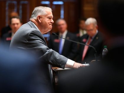 Georgia House Speaker David Ralston, R-Blue Ridge, pauses while honoring Rep. Jay Powell,