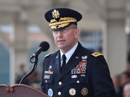 Incoming commander General Robert B. Abrams speaks during a change of command ceremony for