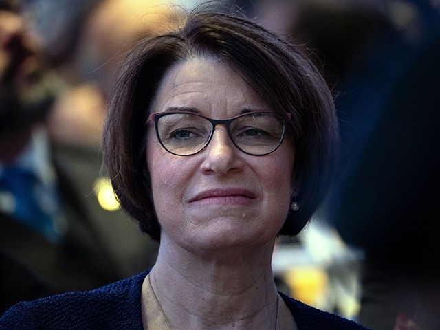 US Senator Amy Klobuchar listens during the National Prayer Breakfast on February 7, 2019 in Washington, DC. (Photo by Brendan Smialowski / AFP) (Photo by BRENDAN SMIALOWSKI/AFP via Getty Images)