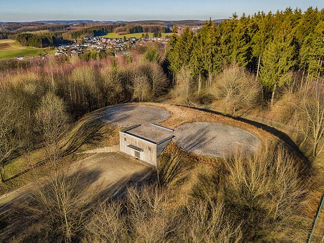 Aerial view of a bunker with helipad in Marienheide - Kalsbach.