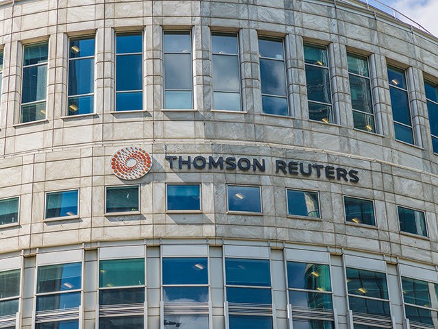 Canary Wharf London. 23 May 2019. A view of the Thomson Reuters office in canary wharf in London
