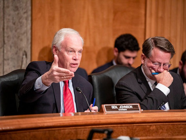 WASHINGTON, DC - DECEMBER 18: Committee Chairman Ron Johnson (R-WI) questions Department of Justice Inspector General Michael Horowitz during a Senate Committee On Homeland Security And Governmental Affairs hearing at the US Capitol on December 18, 2019 in Washington, DC. Last week the Inspector General released a report on the …