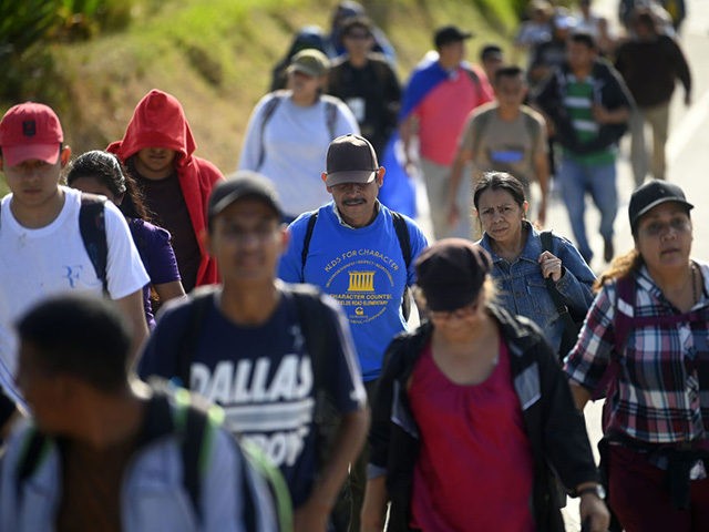 A group of Salvadoran migrants start their journey towards the United States in San Salvador, on January 20, 2020. (Photo by MARVIN RECINOS / AFP) (Photo by MARVIN RECINOS/AFP via Getty Images)