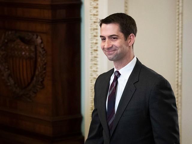 WASHINGTON, DC - JANUARY 21: Sen. Tom Cotton (R-AR) walks to the Senate floor for the start of impeachment trial proceedings at the U.S. Capitol on January 21, 2020 in Washington, DC. The Senate impeachment trial of U.S. President Donald Trump resumes on Tuesday. (Photo by Drew Angerer/Getty Images)