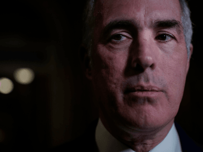 Sen. Bob Casey (D-PA) speaks to reporters during a dinner recess in the impeachment trial