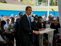 Venezuelan opposition leader and self-proclaimed acting president Juan Guaido speaks during a meeting with union representatives at the Venezuelan Medical Federation, in Caracas, on February 20, 2020. (Photo by Federico PARRA / AFP) (Photo by FEDERICO PARRA/AFP via Getty Images)
