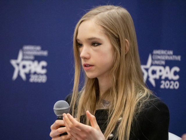 NATIONAL HARBOR, MD - FEBRUARY 28: Naomi Seibt, a 19 year old climate change skeptic and s