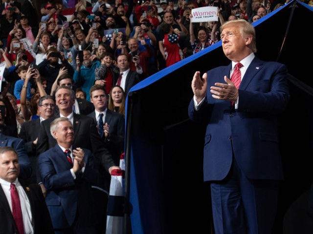 US President Donald Trump arrives to a Keep America Great campaign rally at the North Charleston Coliseum in North Charleston, South Carolina, February 28, 2020. (Photo by SAUL LOEB / AFP) (Photo by SAUL LOEB/AFP via Getty Images)