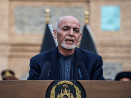 Afghanistan's President Ashraf Ghani speaks during a press conference also attended by NAT