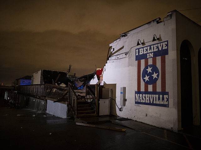 NASHVILLE, TN - MARCH 03: General view of a mural on heavily damaged The Basement East in
