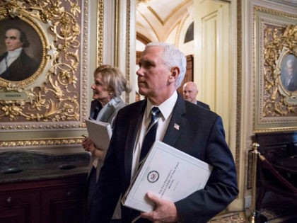 WASHINGTON, DC - MARCH 03: U.S. Vice President Mike Pence walks through the U.S. Capitol ahead of a briefing for senators on the coronavirus at the weekly caucus luncheon on March 3, 2020 in Washington, DC. (Photo by Sarah Silbiger/Getty Images)