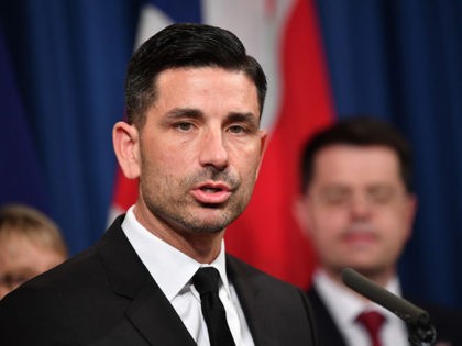 Acting Homeland Security Security Chad Wolf, announces measures against online sexual exploitation on March 5, 2020 during a press conference at the Department of Justice in Washington,DC. (Photo by MANDEL NGAN / AFP) (Photo by MANDEL NGAN/AFP via Getty Images)