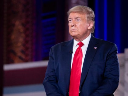 US President Donald Trump waits to speak during a FOX News Channel town hall at the Scrant
