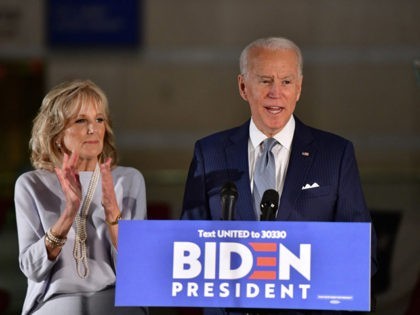 PHILADELPHIA, PA - MARCH 10: Democratic Presidential candidate former Vice President Joe Biden addresses the media and a small group of supporters with his wife Dr. Jill Biden during a primary night event on March 10, 2020 in Philadelphia, Pennsylvania. Six states - Idaho, Michigan, Mississippi, Missouri, Washington, and North …