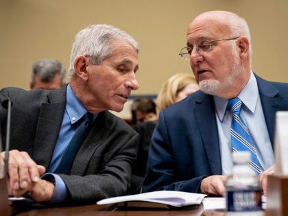 WASHINGTON, DC - MARCH 11: (L-R) Dr. Anthony Fauci, Director, National Institute of Allergy and Infectious Diseases at National Institutes of Health, and Dr. Robert Redfield, director of the Centers for Disease Control and Prevention (CDC), talk with each other at the start of a House Oversight And Reform Committee …
