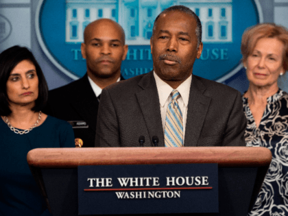 US Secretary of Housing and Urban Development Ben Carson speaks during a press briefing about the Coronavirus (COVID-19) in the Brady Press Briefing Room at the White House in Washington, DC, March 14, 2020. (Photo by JIM WATSON / AFP) (Photo by JIM WATSON/AFP via Getty Images)
