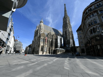 A picture taken on March 16, 2020 shows a view of Stephan square in the center of Vienna,