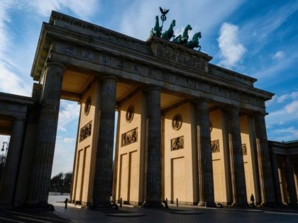 View of Berlin's Brandenburg Gate, devoid of tourists, due to the COVID-19 coronavirus, on March 16, 2020. (Photo by John MACDOUGALL / AFP) (Photo by JOHN MACDOUGALL/AFP via Getty Images)