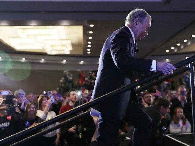 MCLEAN, VA - FEBRUARY 29: Democratic presidential candidate, former New York City mayor Mike Bloomberg walks on to the stage to speak during a campaign rally held at the Hilton McLean Tysons Corner on February 29, 2020 in McLean, Virginia. Bloomberg is campaigning before voting starts on Super Tuesday, March …