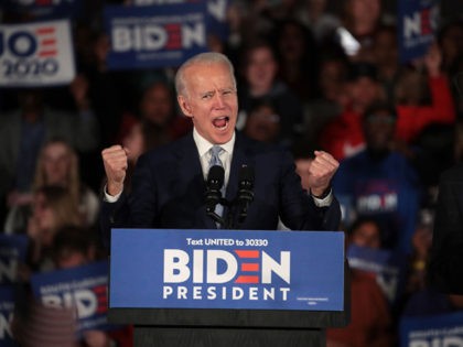 COLUMBIA, SOUTH CAROLINA - FEBRUARY 29: Democratic presidential candidate former Vice President Joe Biden celebrates with his supporters after declaring victory at an election-night rally at the University of South Carolina Volleyball Center on February 29, 2020 in Columbia, South Carolina. The next big contest for the Democratic candidates will …