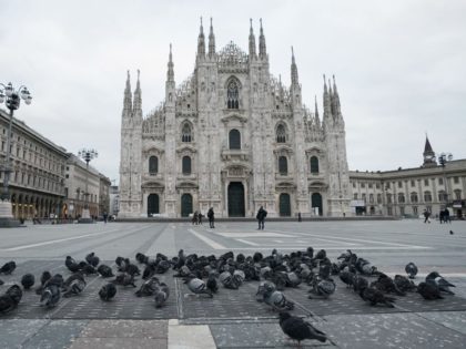 MILAN, ITALY - MARCH 12: A general view of Piazza Duomo on March 12, 2020 in Milan, Italy.