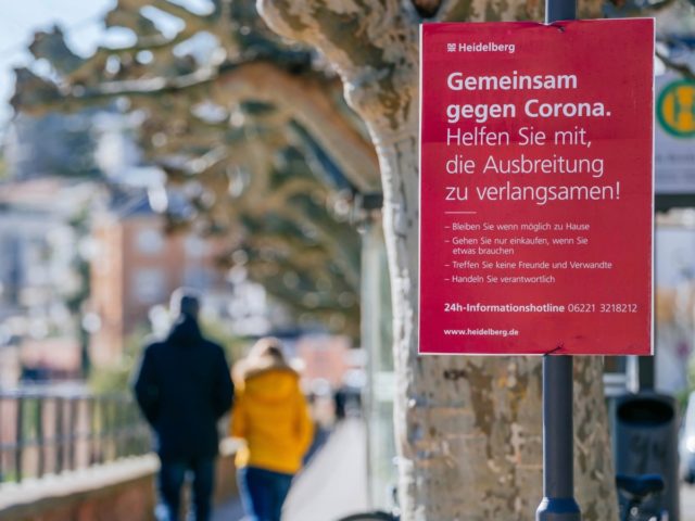 HEIDELBERG, GERMANY - MARCH 22: Sign with information about the Corona Virus is displayed
